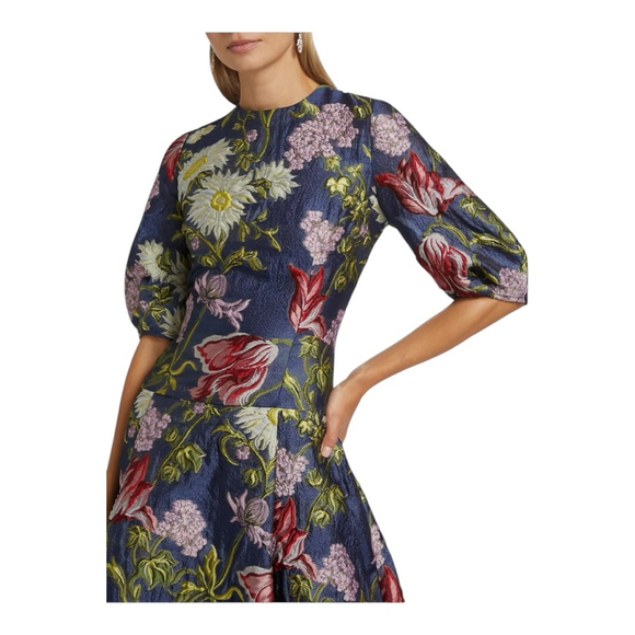 Teri Jon Floral Jacquard Puff-Sleeve Cocktail Dress Size 2 NWT - Picture 3 of 10